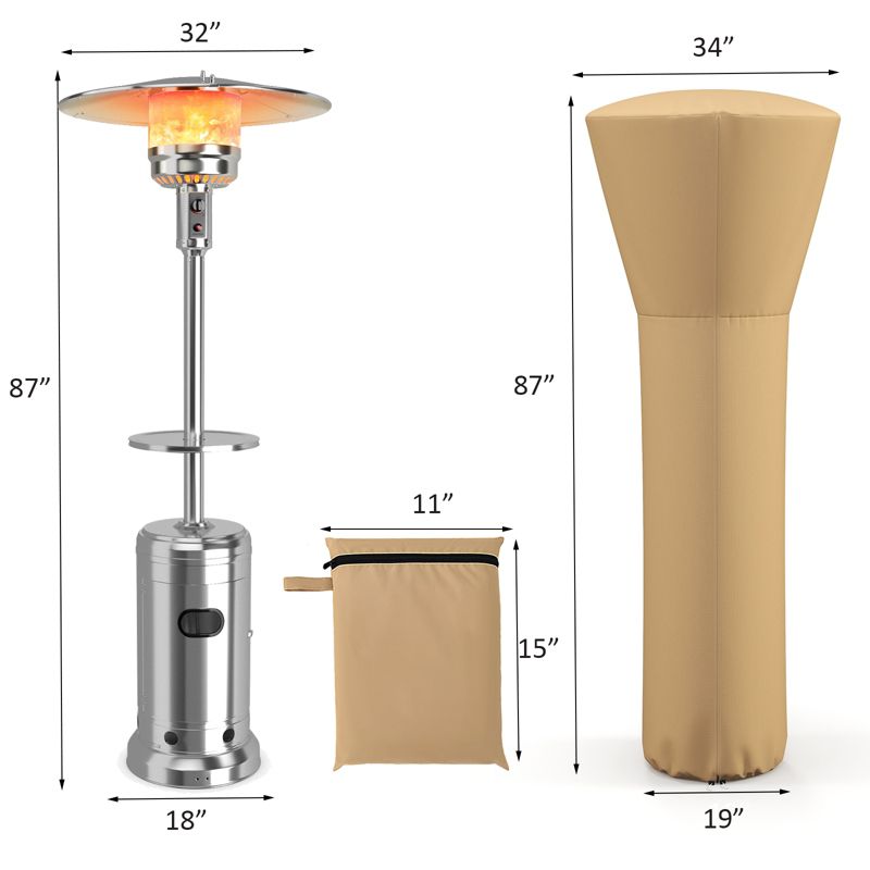 Costway Patio Propane Heater 48,000 BTU 87 inches Tall W/ Table & Cover, 3 of 11