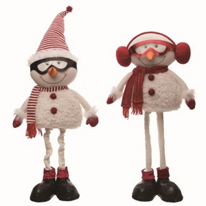 Transpac Plush Happy Telescoping Snowman Set of 2 Decorative Figurines Multicolored Christmas Tabletop Decor - 1 of 1