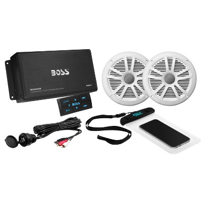 BOSS Audio Systems ASK902B.6 Marine Audio Package with Bluetooth 500W Amplifier Amp, Weather Proof 6.5 Inch Speakers, Remote, USB Cable, & Phone Pouch
