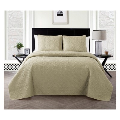 Taupe Twin Microfiber Embossed Floral Quilt Set
