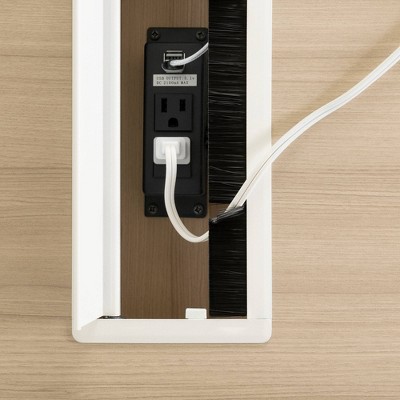 Soft Elm Scandinavian Computer Desk with Power Outlet and USB Ports