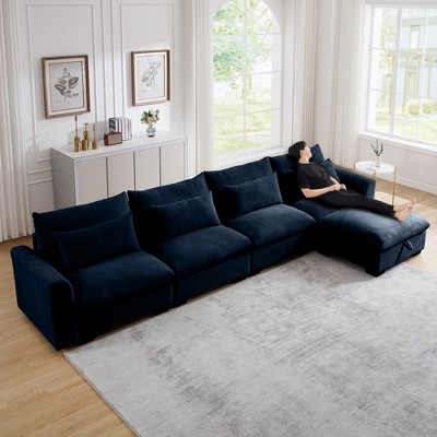 Oversized 157.5" Corduroy Cloud Modular L-Shaped Sectional Sofa with Big Deep Seat and Storage Ottoman, 5-Piece Free combination Sofa