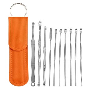Unique Bargains Earwax Cleaning Tool Kit Portable Stainless Steel Earwax Cleaner Tool Set with Storage Pouch 10pcs - 1 of 4