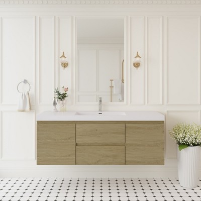 Whisen Floating Wall-Mounted Bathroom Vanity with Resin Sink, Water-Resistant Timber Cabinets and Drawers