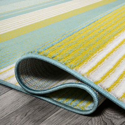Duxbury Coastal Stripe Green/Blue Synthetic 3x5 Area Rug