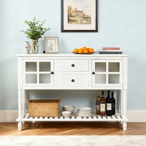 Hostack Farmhouse Console Table with Bottom Shelf and Storage Cabinet for Living Room, White - 1 of 4