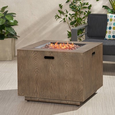 Wellington 31" Brown Wood Pattern Iron Gas Fire Pit Table