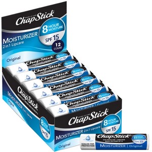 ChapStick Moisturizer 2-in-1 Lipcare SPF 15, Original, 12-Pack – 8-Hour Sunscreen Lip Balm with Aloe Vera and Vitamin E, 0.15 Oz Ea - 1 of 4