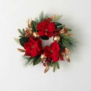 Sullivans Artificial Red Magnolia Pomegranate Christmas Accent Ring  Green-Red - 1 of 3