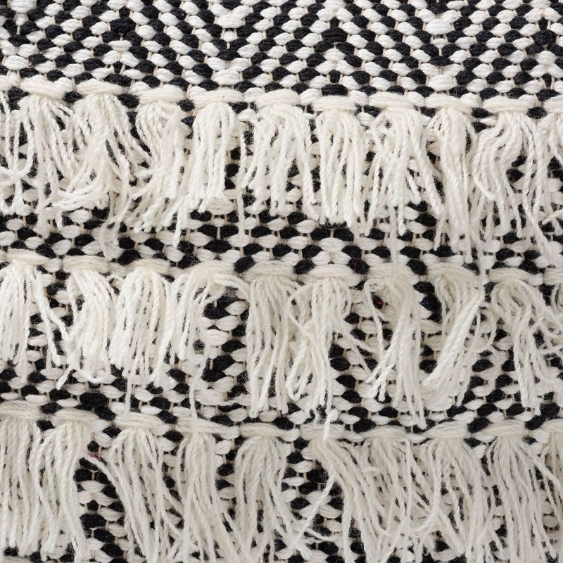 Alian Handwoven Wool Tassel Moroccan Inspired Pouf Ottoman Black/Ivory - Baxton Studio, 6 of 8