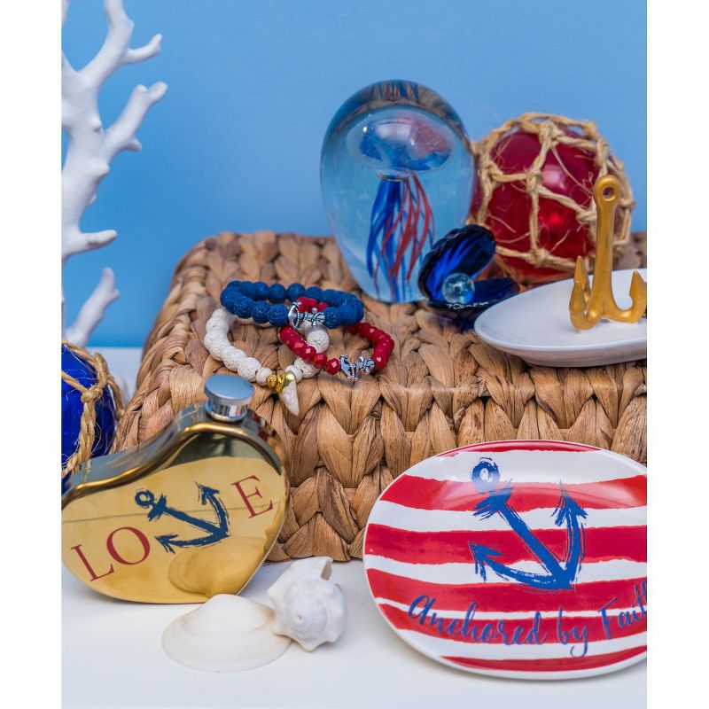 Beachcombers Red White & Blue Stripes Anchored By Faith 4th of July Patriotic Decoration Trinket Dish, 2 of 4
