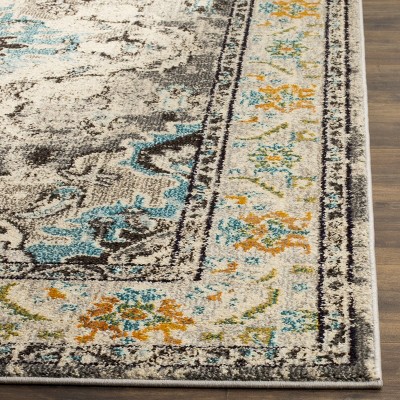 Grey and Orange Medallion 59" Round Synthetic Easy-Care Rug
