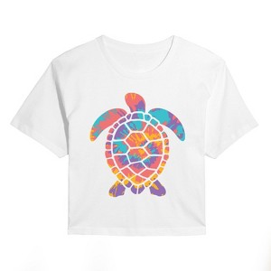 Women's - Instant Message - Tie Dye Turtle Cropped Graphic T-Shirt - 1 of 4