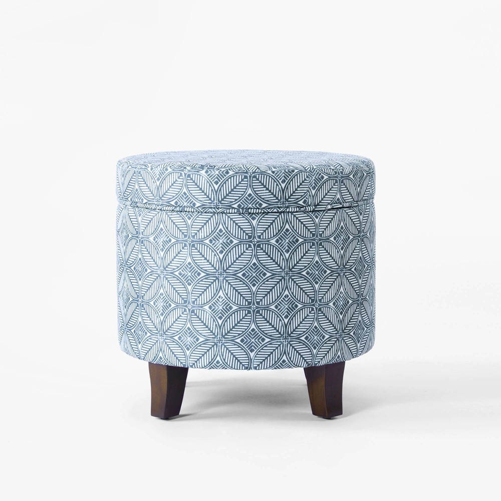 Cole Classics Round Storage Ottoman Flared Wood Leg Indigo - Homepop
