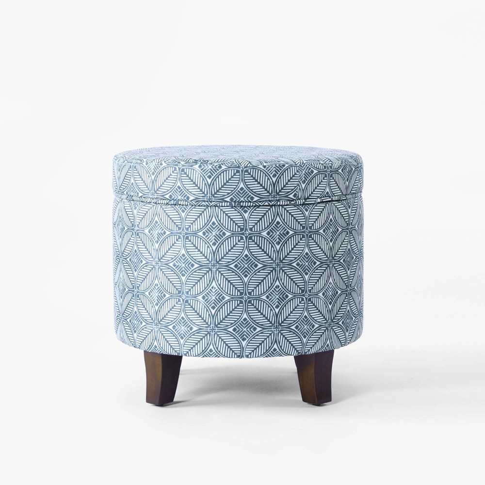 Photos - Pouffe / Bench Cole Classics Round Storage Ottoman Flared Wood Leg Indigo - Homepop