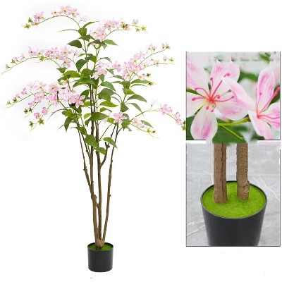 Artificial Flower Tree, 150cm Tall Faux Flowers Floor Plant Indoor Decor with Flowers for Spring Home Room Office Wedding Party