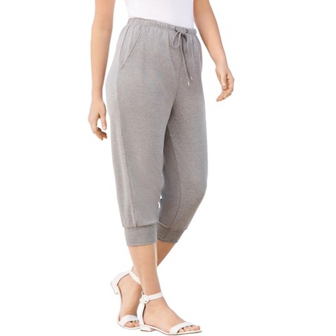Roaman's Women's Plus Size Soft Knit Capri Pant Pull On Elastic Waist 