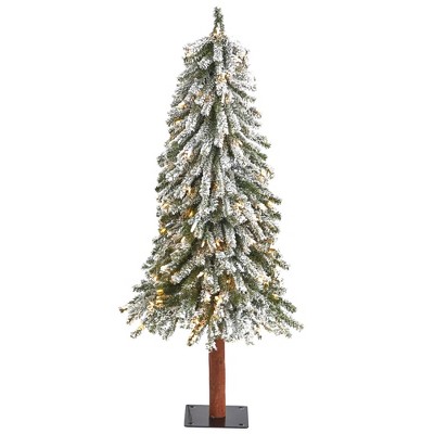 4ft Nearly Natural Pre-Lit Flocked Grand Alpine Artificial Christmas Tree Clear Lights