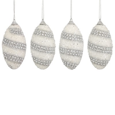 Northlight 4ct Beaded Swirl Shatterproof Finial Christmas Ornament Set 4.5" - Silver/White