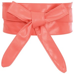 Allegra K Women's Faux Leather Self Tie Bowknot Wide Waist Band Sash Obi Belt One Size - 1 of 4