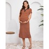 Maternity Dress Women Short Sleeve Button Split Hem Striped Tunic Dress - 2 of 4