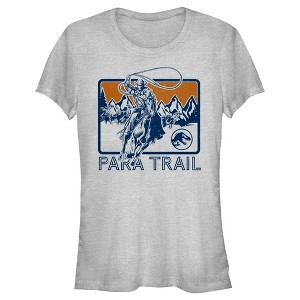 Juniors Womens Jurassic World: Dominion Para Trail Cowboy Lasso a Dinosaur T-Shirt - 1 of 4