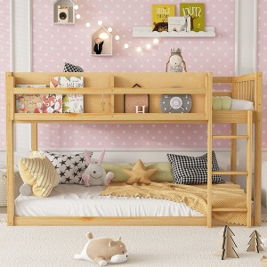 Hrinhom Low Twin Over Twin Kids & Juniors Solid Wood Bunk Bed with Ladder and Guardrails - 1 of 4