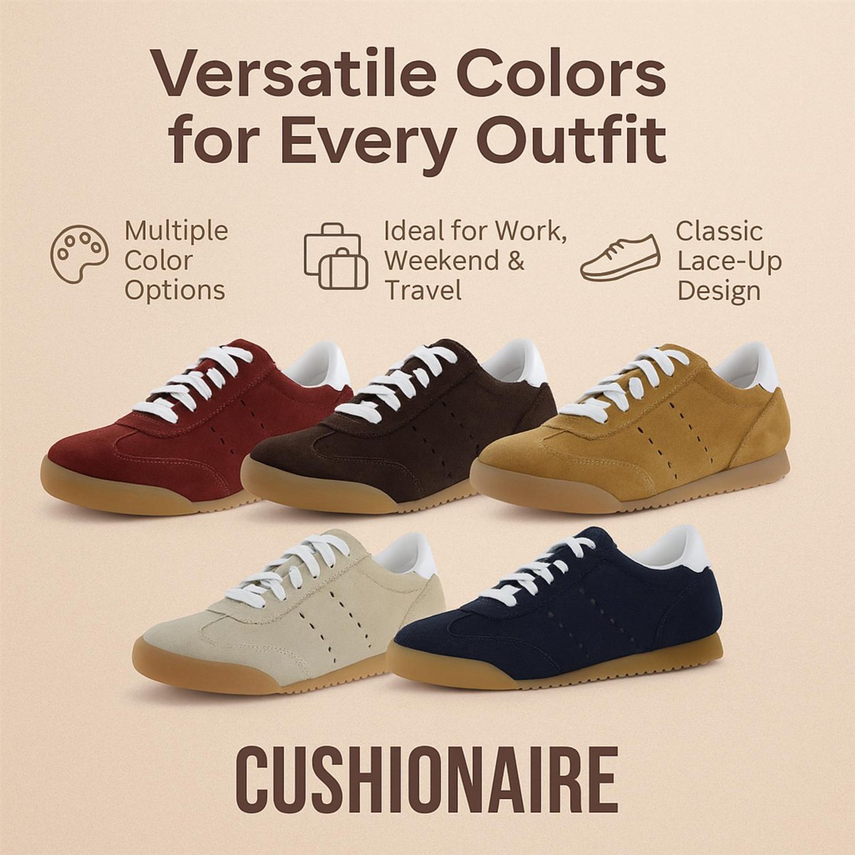 Женские кроссовки CUSHIONAIRE Tick Tock Women's Genuine Leather Lace-Up Casual Sneaker – Retro-Inspired Walking Shoe with Gum Rubber Outsole - Burgundy 6.5 — фото 3
