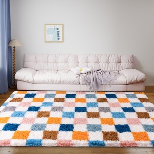 LOVEVOOK 5x7ft Checkered Area Rugs for Living Room, Bedroom, Soft Shaggy Multicolour Rugs Kids Room, Non-Slip Fuzzy Carpet Indoor - 1 of 4