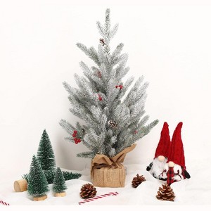24" Artificial Tabletop Mini Christmas Tree, Small White Frosted Christmas Tree with Burlap Base, Miniature Pine Tree Christmas Tree Decoration - 1 of 4