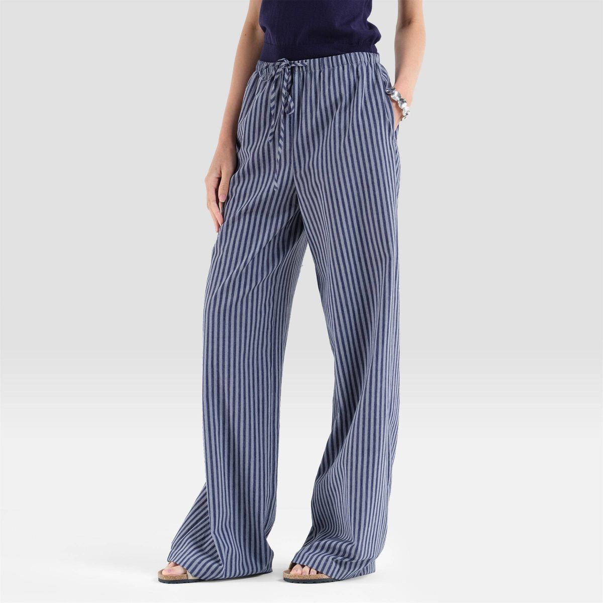 Women's Mid-Rise Drawstring Wide Leg Trousers - A New Day™