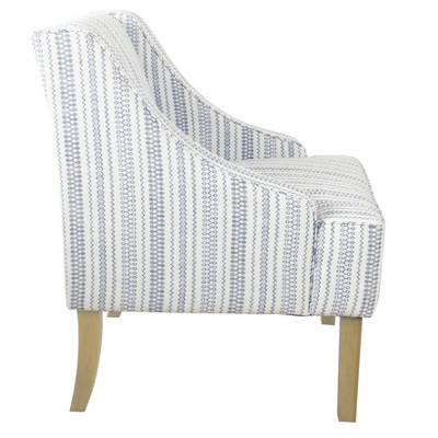 Farmhouse Stripe Blue Swoop Accent Armchair with Wood Legs