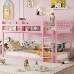 Ridstar 78.35 in. W Floor-Standing Double-Deck Solid Wood Bunk Bed with Ladder-Pink - 1 of 4