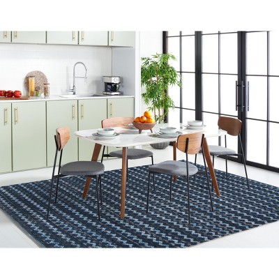 Navy Blue and Black Handmade Wool Cotton 8' x 10' Rug