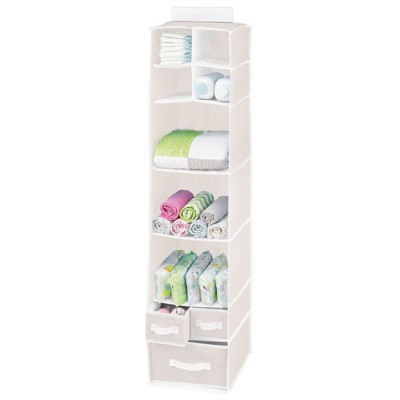 Image of mDesign Fabric Nursery Hanging Organizer with 7 Shelves/3 Drawers - Cream/White