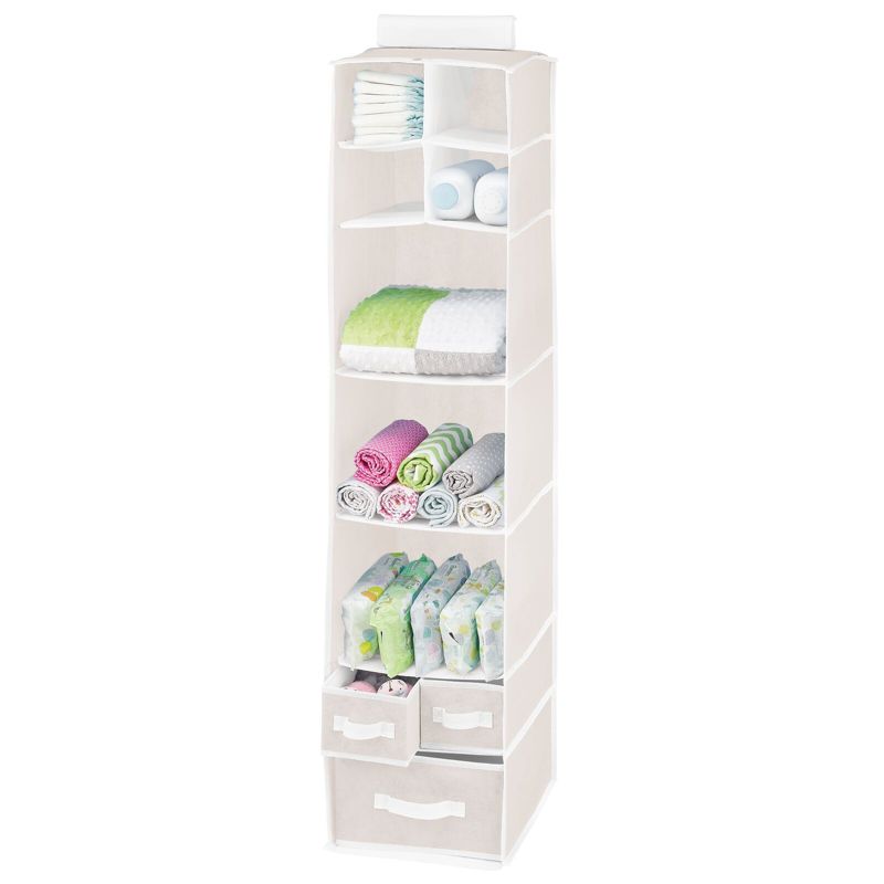 mDesign Fabric Nursery Hanging Organizer with 7 Shelves/3 Drawers, 1 of 8