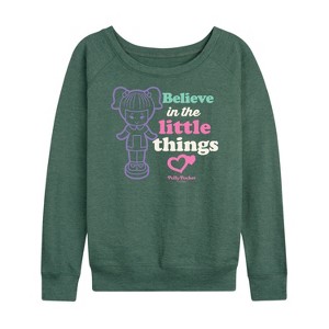 Women's - Polly Pocket - Believe In The Little Things Lightweight French Terry Wide Neck Long Sleeve Shirt - 1 of 4