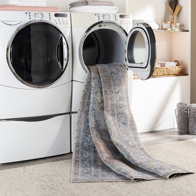 Tahmis Blue and Beige Flat Woven Washable Area Rug 5' x 7'