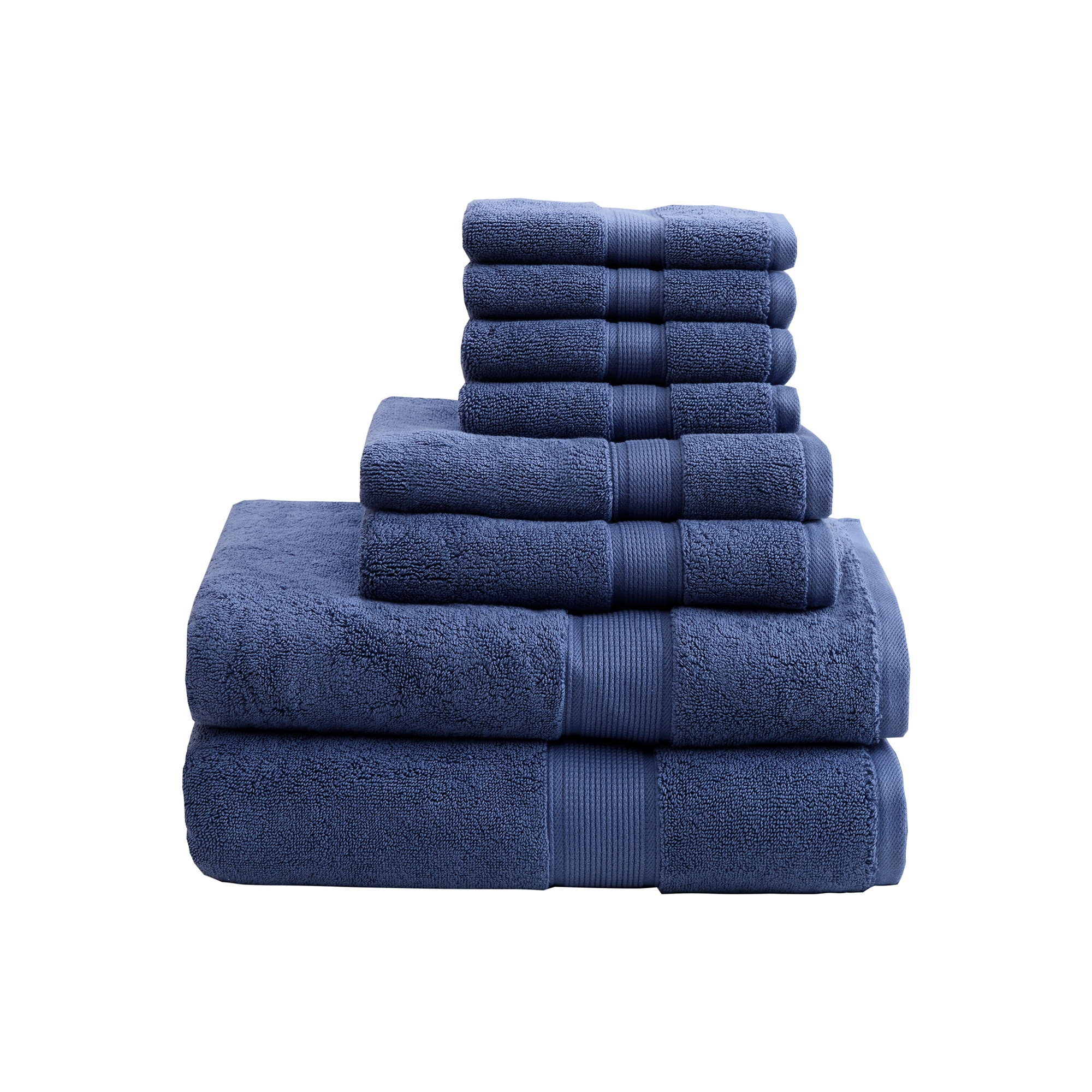 Madison Park 8pc 100% Cotton Highly Absorbent Bath Towel Set Navy: Heavyweight Terry, OEKO-TEX Certified
