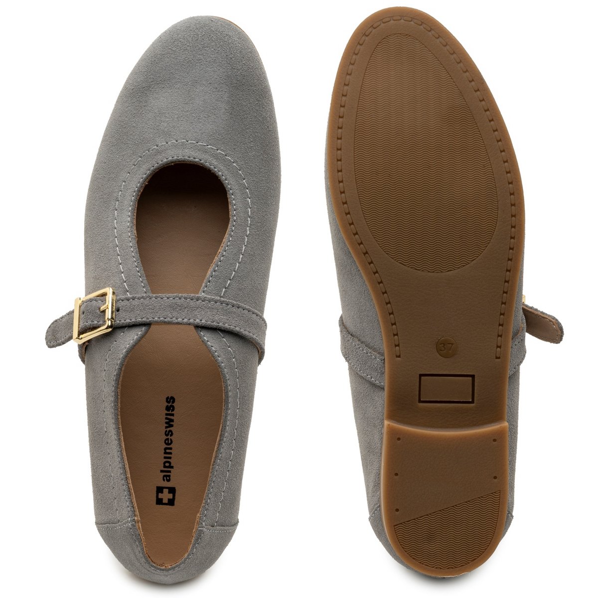 Обувь Alpine Swiss Irene Womens Leather Mary Jane Ballet Flats Round Toe Slip On Shoes Ankle Strap Dressy Comfort Flats GRY Suede 9 — фото 5