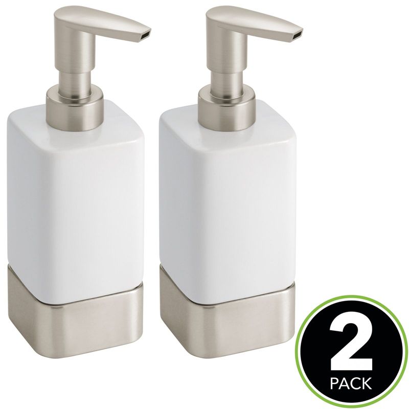 mDesign Square Ceramic Bathroom Soap Dispenser - 2 Pack, 2 of 8