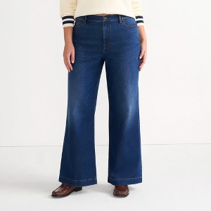 Lands' End Women's Recover High Rise Wide Leg Blue Jeans - 1 of 4