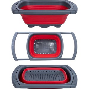Colander collapsible, Colander Strainer Veggies/Fruit Strainers, Extendable Handles Colander, Folding Strainer for Kitchen - by ELITRA HOME, Red - 1 of 4
