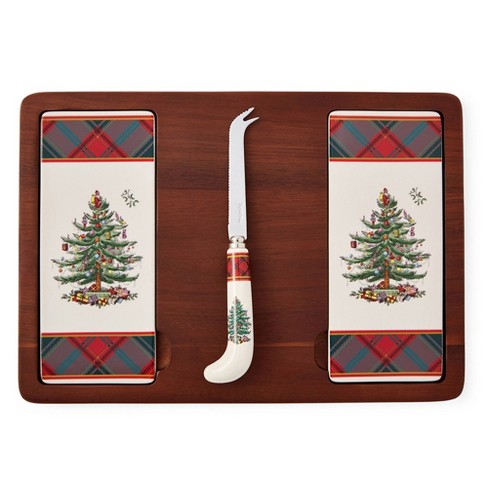 Spode Christmas Tree Tartan Cheese Board & Knife - image 1 of 4