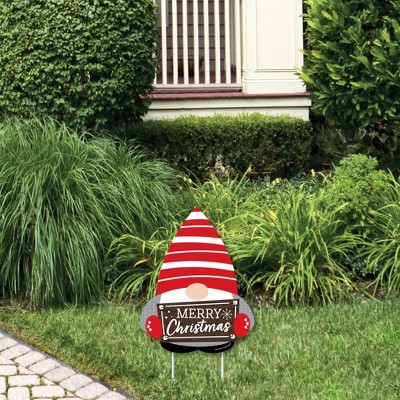 Big Dot of Happiness Christmas Gnomes - Outdoor Lawn Sign - Holiday Party Yard Sign - 1 Piece