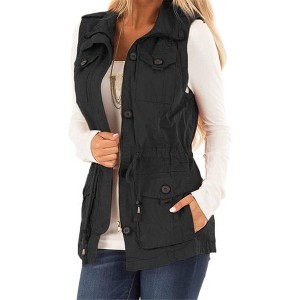 Imily Bela Women's Casual Military Utility Vest Lightweight Sleeveless Drawstring Jackets with Pockets - 1 of 4