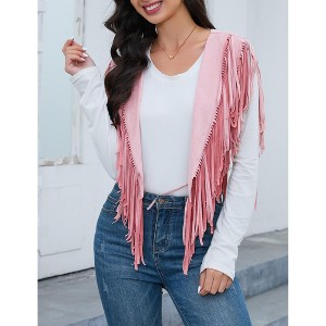 Women's Fringe Vest 70s western Hippie Faux Suede Sleeveless Costume Fringe Waistcoat - 1 of 4