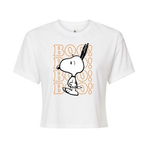 Women's - Peanuts - Boo Snoopy Scared Cropped Graphic T-Shirt - 1 of 4