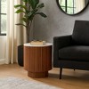 Side Table with Fluted Brown Base and White Marble Top - Modern Accent Piece for Small Spaces and Home Decor - 2 of 4