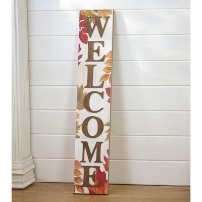 Lakeside Autumn Welcome Sign with Fall Leaves - Farmhouse Front Door Harvest Decoration